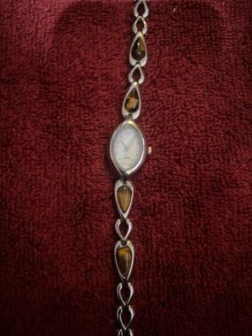 No Boundaries Silver-Tone Bracelet Watch with Amber Stones